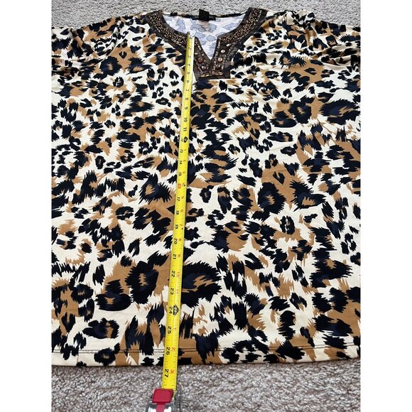 Susan Lawrence Woman Leopard Animal Print Tunic Top Sz 3X Beaded Collar Stretch - Picture 4 of 7